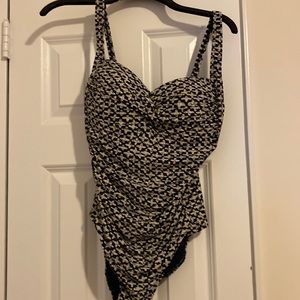 Blue and tan one piece swimsuit - 12